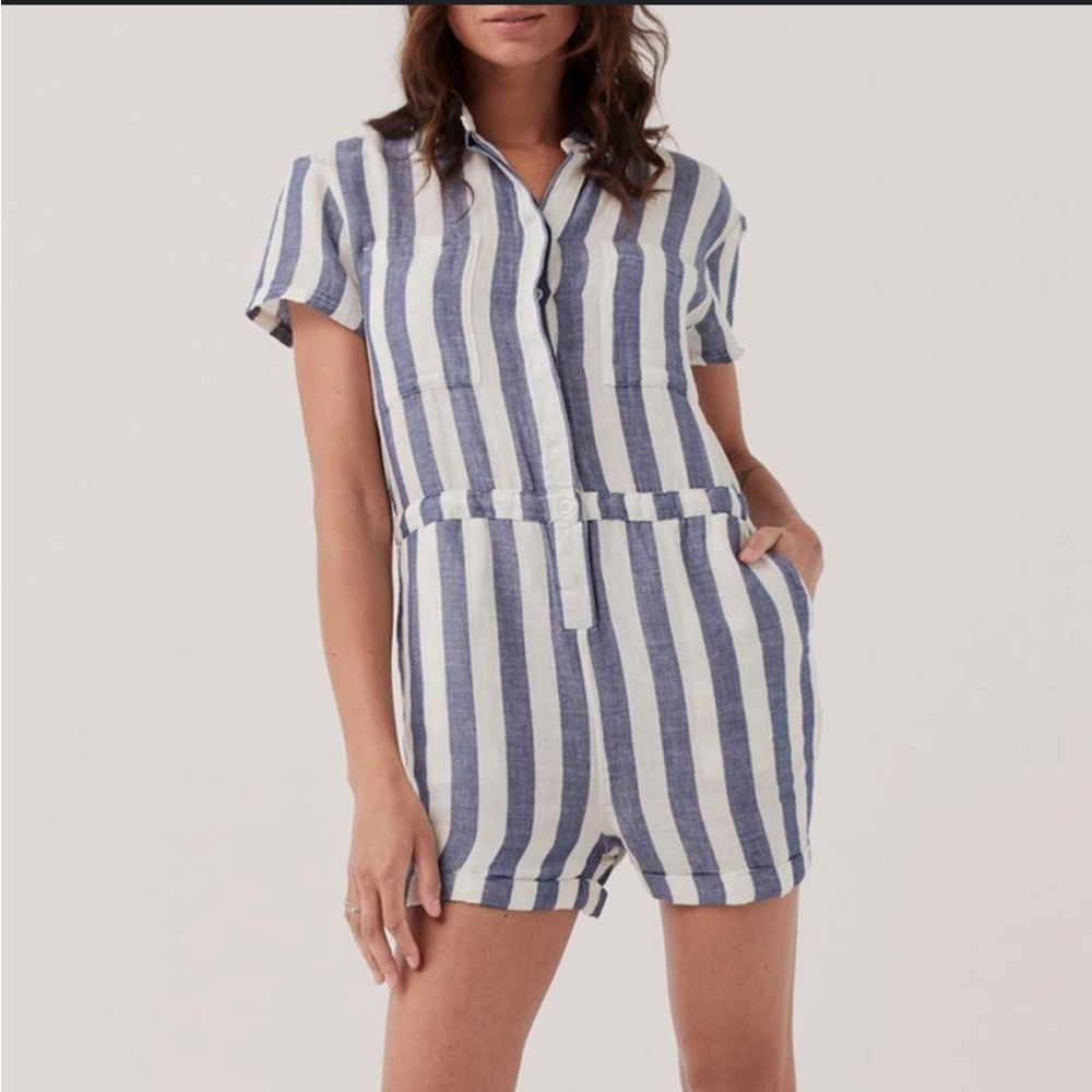 Pact Blue and White Striped Jumpsuit